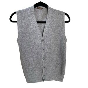 STENSTROMS Vintage Wool V-Neck Button Front Sleeveless Sweater Vest Grey XS